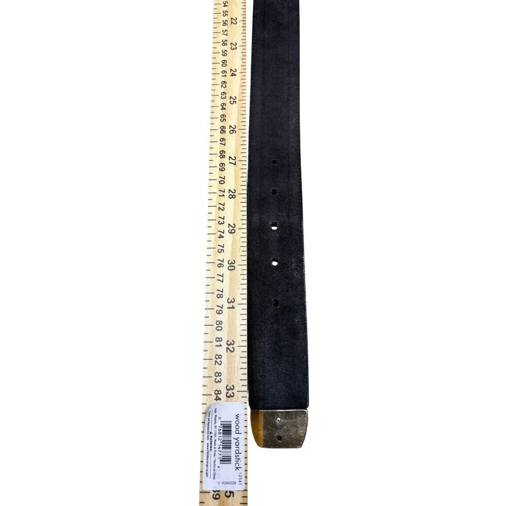 Vintage 1990 Brighton Black Raised Ridge Leather Belt Size 28 Ornate Gold Buckle